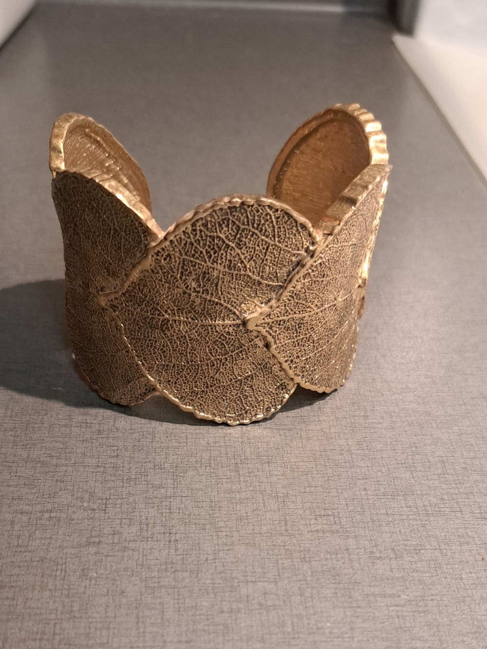 Lia Sophia Textured Leaf-Pattern Gold Cuff Bracelet